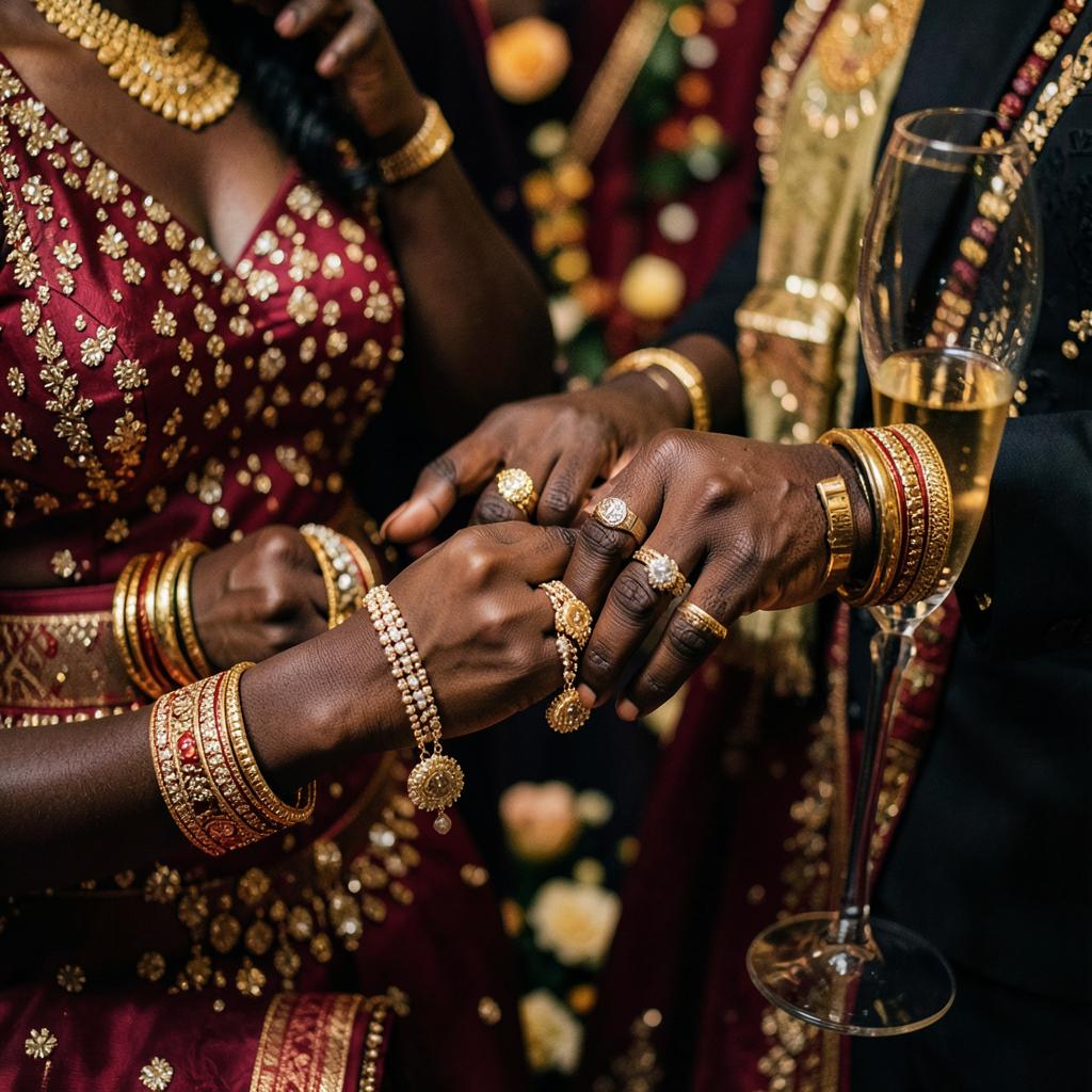Détail des mains et bijoux lors d'une cérémonie traditionnelle